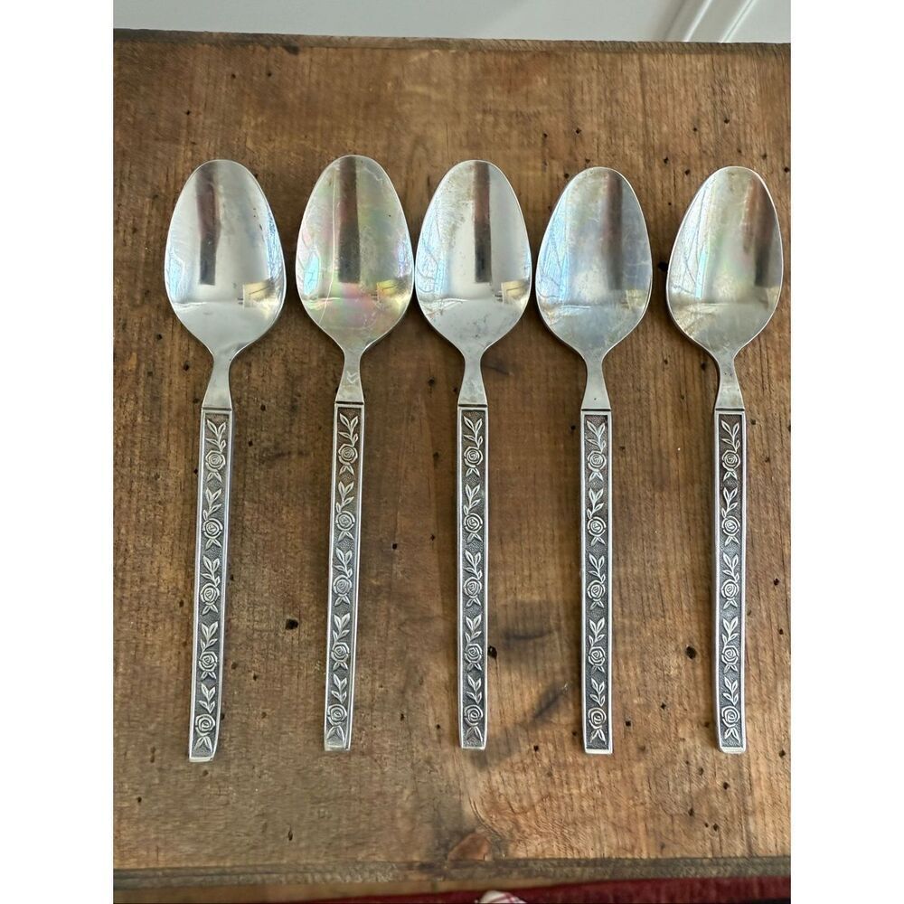 Vintage 5pc MCM 60s 70s Interpur Mexicali Rose Stainless Steel Japan Teaspoons S